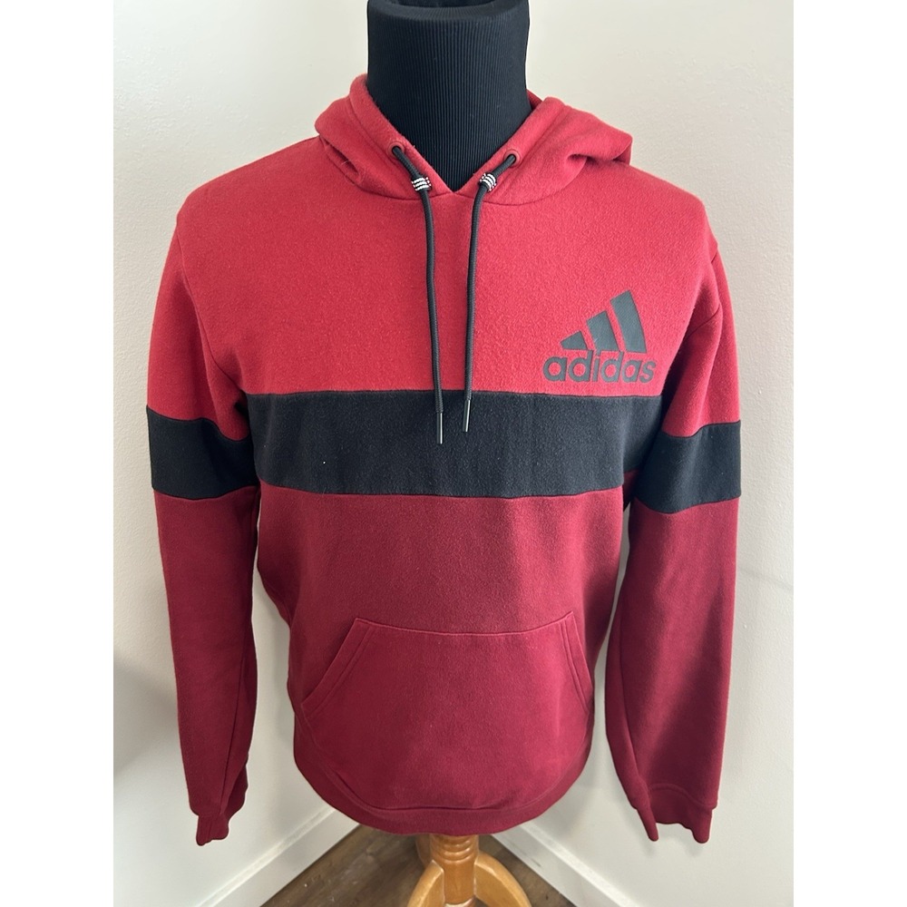 Adidas Men's Medium‎ Sweater Red Black Striped Performance Casual Hoodie